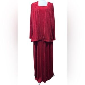 ALEX EVENING 2-Piece Set Red Glitter Long Sleeveless Dress & Jacket | Size 18